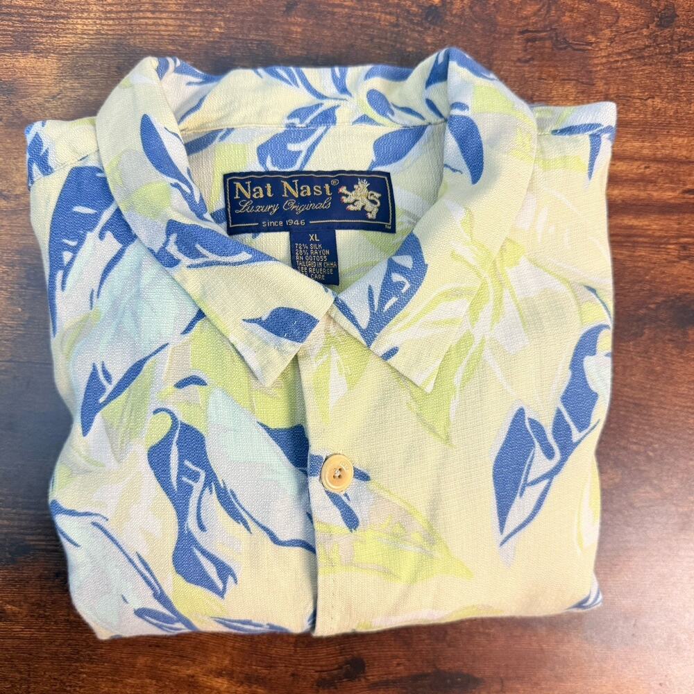 Nat Nast Luxury Originals Hawaiian Shirt Mens Size XL Silk Blend Button Up Camp - Picture 9 of 9